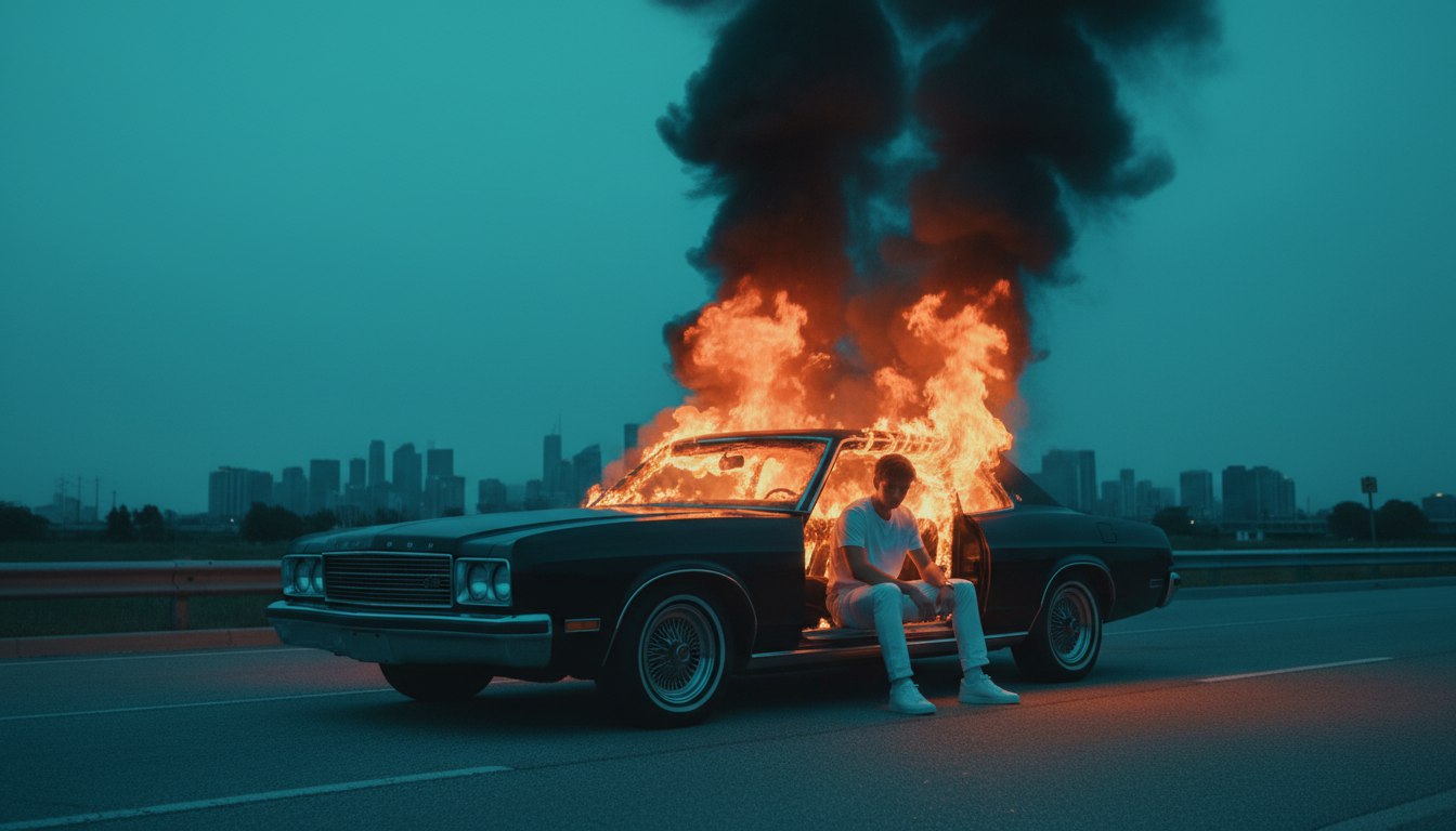 AI-генерация: авто в огне
